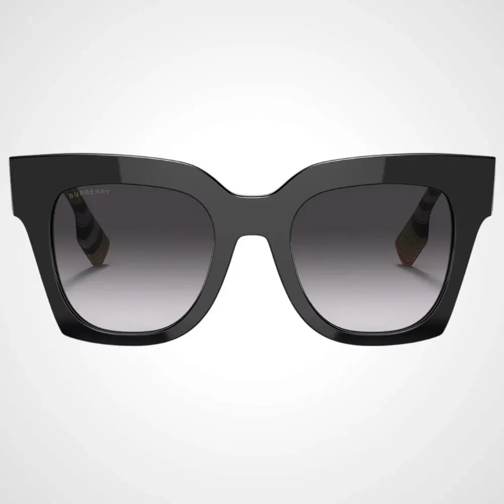 New Burberry Sunglasses Black Square Checkered Arms Womens 49mm BURBERRY